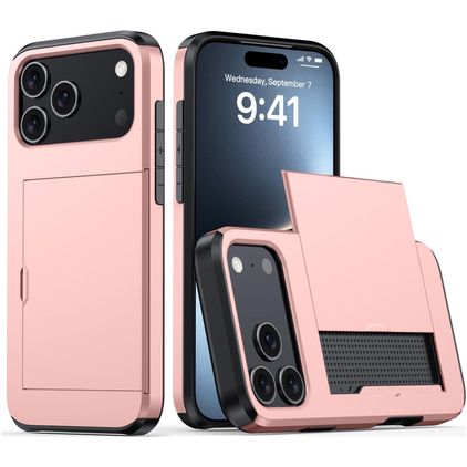 Mobigear Card iPhone 18 Pro Max Funda Plástico rígido Carcasa Antigolpes con tarjetero - Rosa