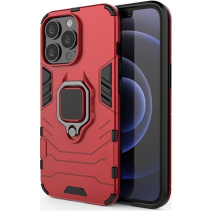 Mobigear Armor Ring iPhone 13 Pro Kova Suojakuori Iskunkestävä + Sormuspidike - Punainen