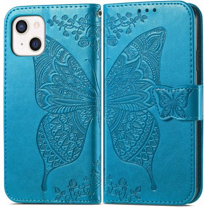 Mobigear Butterfly iPhone 13 Mini Funda tipo libro Cartera - Azul