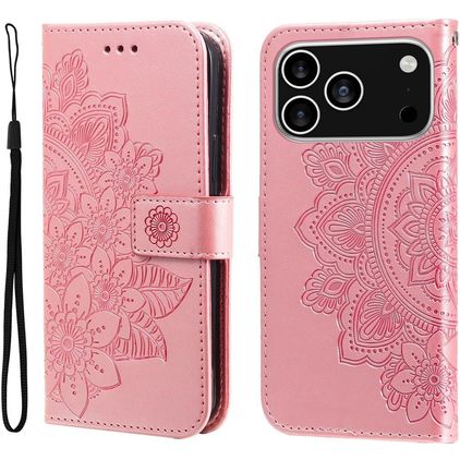 Mobigear Flowers iPhone 18 Pro Pungetui med Seddelrum - Rosaguld