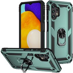 Mobigear Armor Ring Samsung Galaxy A13 4G Tvrdý plast Zadní kryt odolný proti nárazům s prstýnkem - Zelená