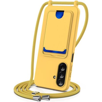 Mobigear Lanyard Card Samsung Galaxy A57 Silicona Funda con cuerda y tarjetero - Amarillo