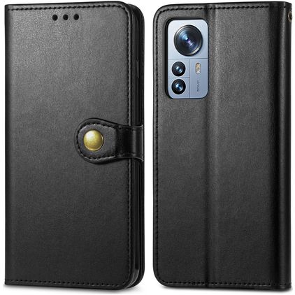 Mobigear Snap Button Xiaomi 12 Pro Pungetui med Seddelrum - Sort