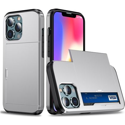Mobigear Card iPhone 13 Mini Funda Plástico rígido Carcasa Antigolpes con tarjetero - Plateado