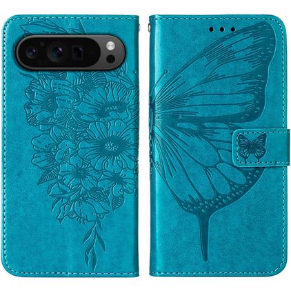 Mobigear Butterfly Google Pixel 9 Pro Knížkové pouzdro Peněženka - Modrá