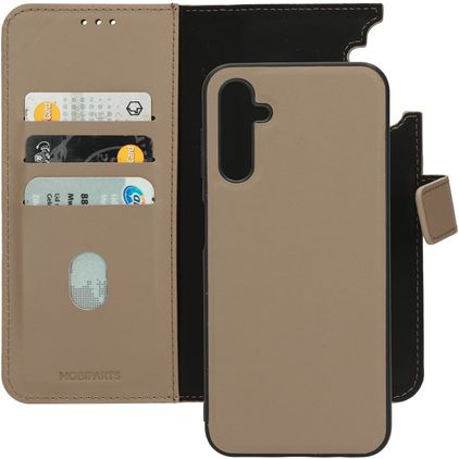 Mobiparts Samsung Galaxy A14 Capa Pele genuína Capa livro 2 em 1 com capa traseira amovível Carteira - Cinzento-acastanhado