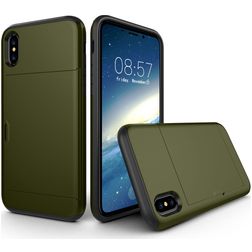 Mobigear Card iPhone X Fodral Hårdplast Skal Stötsäkert med korthållare - Militärgrön