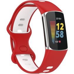 Mobigear Sport Dual Silicone Fitbit Charge 5 Cinturino Chiusura a perno - Bianco / Rosso