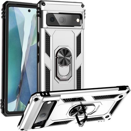 Mobigear Armor Ring Google Pixel 7 Funda Plástico rígido Carcasa Antigolpes con anillo - Plateado