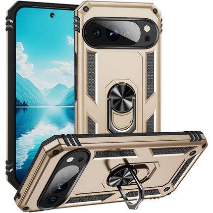 Mobigear Armor Ring Google Pixel 10 Pro XL Tvrdý plast Zadní kryt odolný proti nárazům s prstýnkem - Zlatá