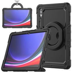 Mobigear RingGuard Samsung Galaxy Tab S10 Ultra Capa Plástico rígido / Silicone Capa traseira + Suporte para caneta stylus + Alça de ombro + Suporte - Preto