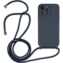 Mobigear Lanyard iPhone 14 Pro Silicona Funda con cuerda - Azul oscuro