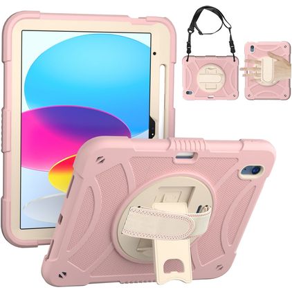 Mobigear SureGrip iPad 11 (2025) Kova muovi / Silikoni Suojakuori + Kynänpidike + Olkahihna + Teline - Vaaleanpunainen