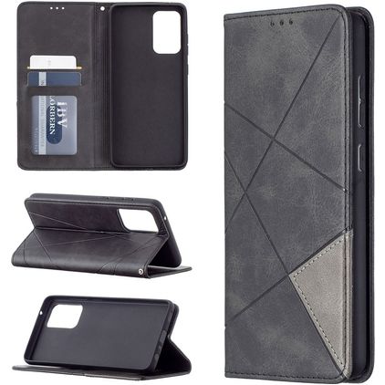Mobigear Rhombus Slim Samsung Galaxy A72 Cover a libro - Nero