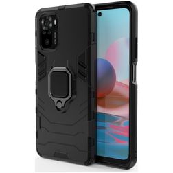 Mobigear Armor Ring Xiaomi Redmi Note 10 4G Hårdt Bagsidecover Stødsikkert med ringholder - Sort