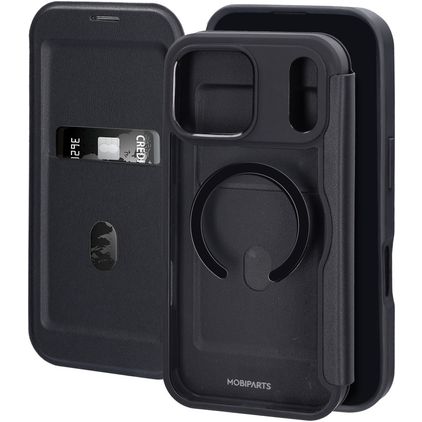 Mobiparts Shield Line iPhone 18 Pro Max MagSafe Funda tipo libro - Negro