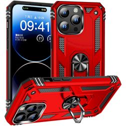 Mobigear Armor Ring iPhone 15 Pro Plástico rígido Capa traseira Antichoque com anel - Vermelho