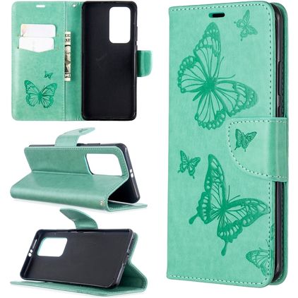 Mobigear Butterfly Huawei P40 Pro Wallet case - Turquoise