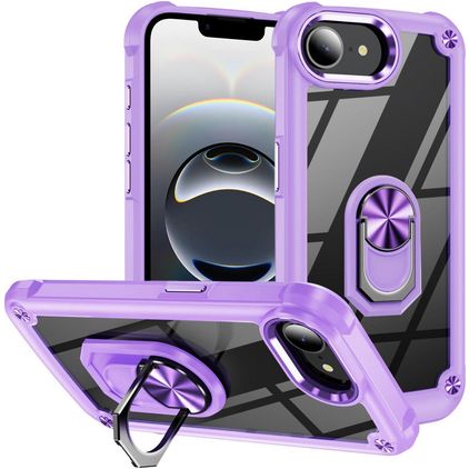 Mobigear Crystal Ring iPhone 16e Funda Plástico rígido Carcasa con anillo - Morado