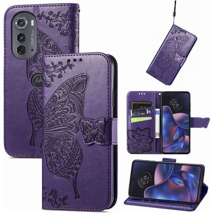 Mobigear Butterfly Motorola Edge (2022) Plånboksfodral med sedelfack - Lila