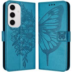 Mobigear Butterfly Samsung Galaxy S24 FE Pungetui med Seddelrum - Blå