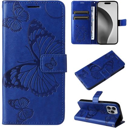 Mobigear Butterfly iPhone 16 Pro Max Pungetui med Seddelrum - Blå