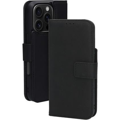 Mobiparts iPhone 16 Pro MagSafe Funda Piel auténtica Funda tipo libro 2 en 1 con carcasa extraíble Cartera - Negro