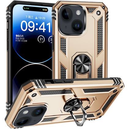 Mobigear Armor Ring iPhone 15 Hard Case Back cover Shockproof with Ring Holder - Gold