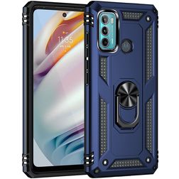 Mobigear Armor Ring Motorola Moto G60 Hard Case Back cover Shockproof with Ring Holder - Blue