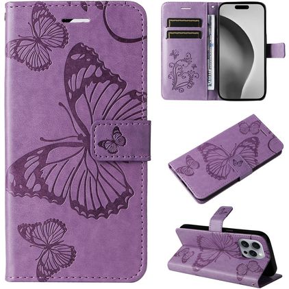 Mobigear Butterfly iPhone 16 Pro Max Funda tipo libro Cartera - Morado
