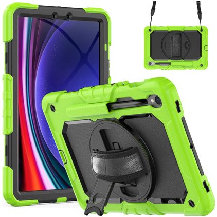 Mobigear SureGrip Xtreme Samsung Galaxy Tab S9 Plastica rigida / Silicone Back cover + Portapenna + Tracolla + Supporto - Verde