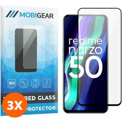Mobigear Premium Realme Narzo 50 4G Härdat glas Skärmskydd - Skalvänligt - Svart (3-pack)