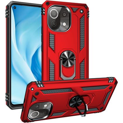 Mobigear Armor Ring Xiaomi Mi 11 Lite Hard Case Back cover Shockproof with Ring Holder - Red