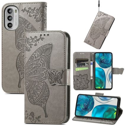 Mobigear Butterfly Motorola Moto G52 Wallet case - Grey