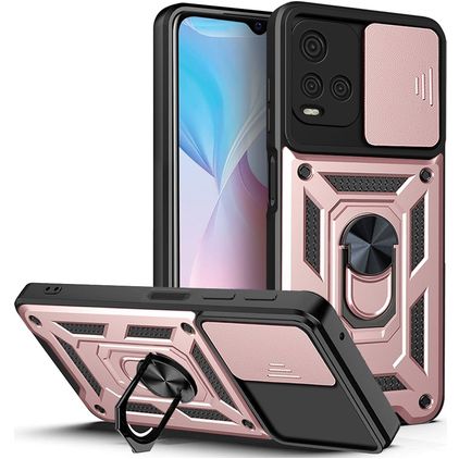 Mobigear Armor Ring Cam Slide Vivo Y21s Hard Case Back cover Shockproof with Ring Holder and Camera Slider - Rose Gold
