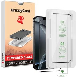 GrizzlyCoat AlignPro iPhone 16 Pro Vidro temperado Película de ecrã - Compatível com capas + Moldura de instalação - Preto