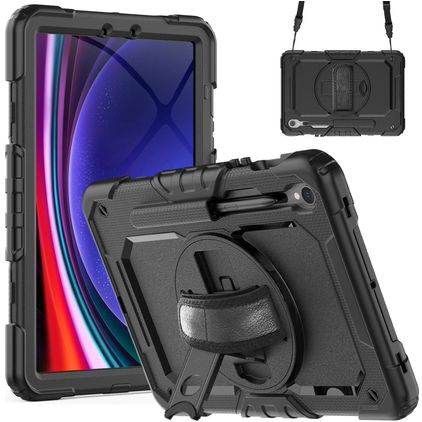 Mobigear SureGrip Xtreme Samsung Galaxy Tab S9 Funda Plástico rígido / Silicona Carcasa + Portalápices + Correa bandolera + Soporte - Negro