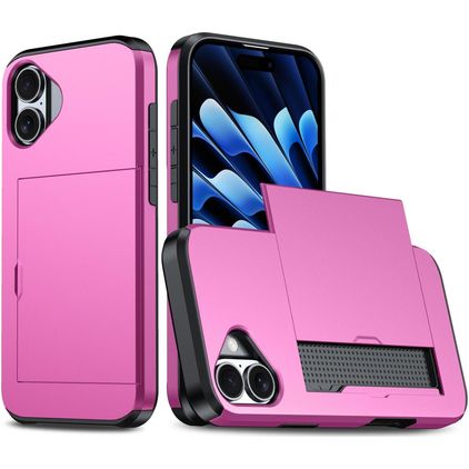 Mobigear Card iPhone 18 Kova Suojakuori Iskunkestävä + Korttitasku - Rose Red
