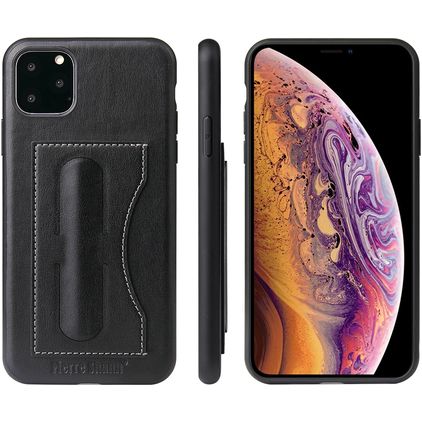 Fierre Shann Card Pocket iPhone 11 Pro Zadní kryt s kapsou na karty se stojánkem - Černá