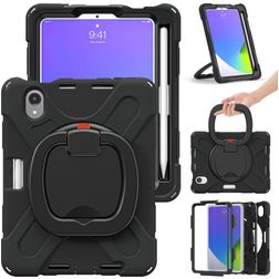 Mobigear RingGuard iPad Mini 7 (2024) Case Plastic / Silicone Back cover + Stylus Holder + Shoulder Strap + Stand - Black