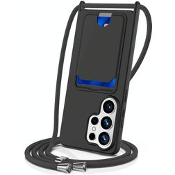 Mobigear Lanyard Card Samsung Galaxy S26 Ultra Silikoni Suojakuori kaulanauhalla + Korttitasku - Musta +