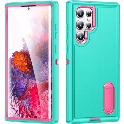 Mobigear Rugged Stand Samsung Galaxy S23 Ultra Funda Plástico rígido Carcasa Antigolpes con soporte - Turquesa