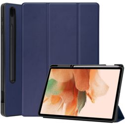 Mobigear Tri-Fold Gel Samsung Galaxy Tab S7 FE TPU / Umělá kůže Knížkové pouzdro + Držák na stylus - Tmavě modrá