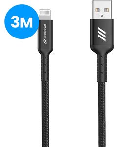 Mobigear Nylon USB-A till Apple Lightning Kabel MFI 3 m - Svart