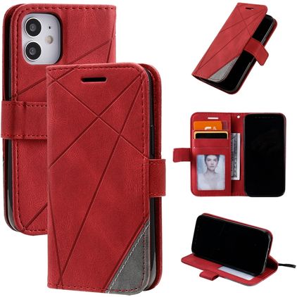 Mobigear Rhombus iPhone 12 Mini Pungetui med Seddelrum - Rød