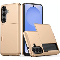 Mobigear Card Samsung Galaxy S26 Plus Fodral Hårdplast Skal Stötsäkert med korthållare - Guld