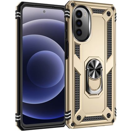 Mobigear Armor Ring Motorola Moto G82 Hårdt Bagsidecover Stødsikkert med ringholder - Guld