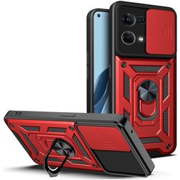 Mobigear Armor Ring Cam Slide OPPO Reno 7 4G Hard Case Back cover Shockproof with Ring Holder and Camera Slider - Red