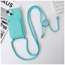 Mobigear Lanyard Card iPhone 15 Plus Silicone Case with lanyard and Card Holder - Blue