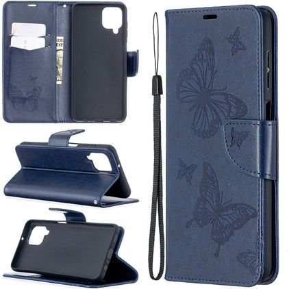 Mobigear Butterfly Samsung Galaxy A12 Funda tipo libro Cartera - Azul oscuro